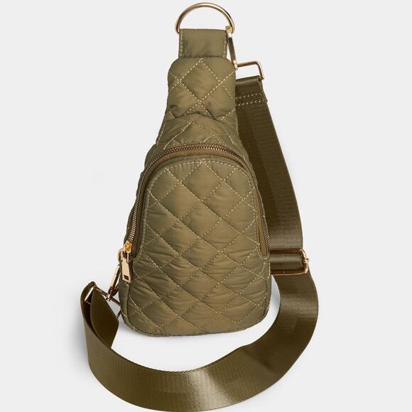 Rhea Nylon Puffer Quilted Sling Bag Olive - Picture 1 of 1